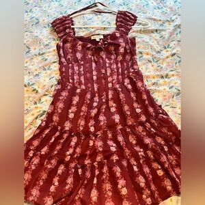 Francesca's Collections Burgundy Floral Midi Dress